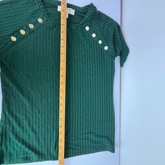 Michael Kors Women's Size S Short Sleeve Shirt Gold Button Ribbed Emerald Green - Picture 11 of 16